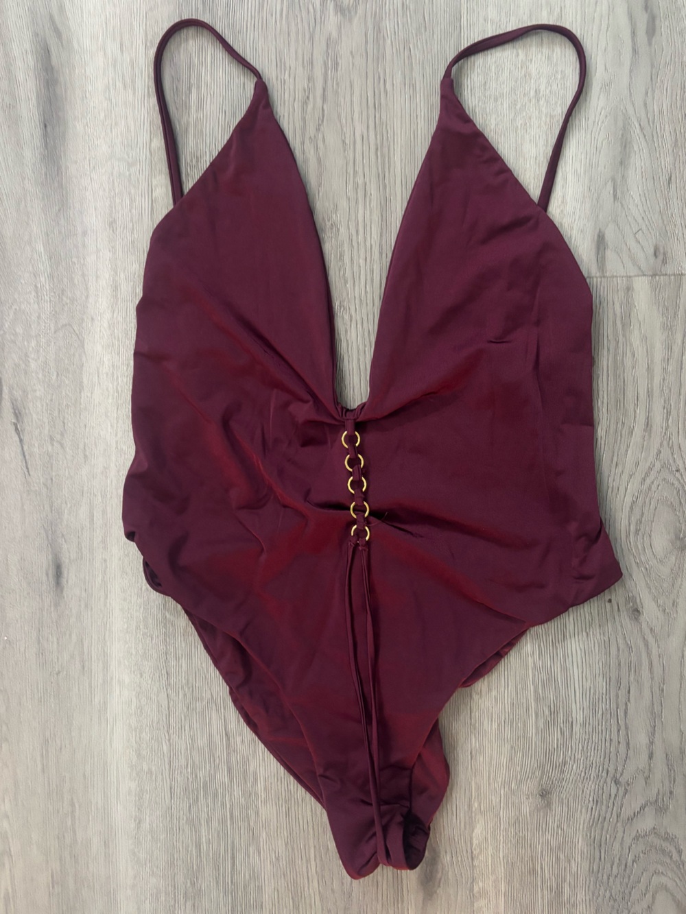 Burgundy Chain Accent One-Piece Swimsuit
